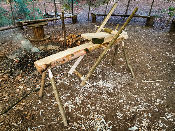 TRIBE project making a shave horse at the bushcraft centre
