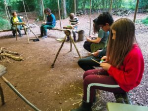 TRIBE Bushcraft home school education session children learning to use the bushcraft knife