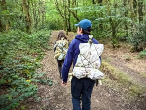 TRIBE Bushcraft home school education session children using their completed pack frames