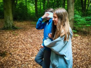 TRIBE Bushcraft home school education session game being played where blindfolds are used