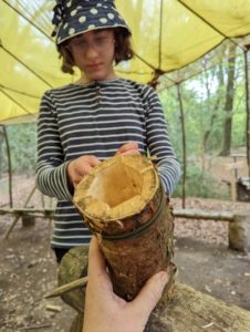 TRIBE Bushcraft home school education session making the split wood cup