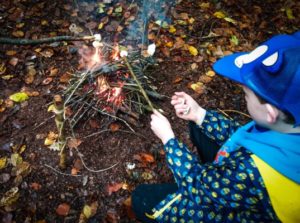 TRIBE Bushcraft session birthday party making toasted marshmallows on the fire