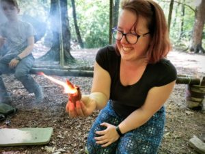 TRIBE Bushcraft session making a fire using a flint and steel