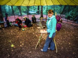 TRIBE Bushcraft session social saturdays family bushcraft demonstrating the pack frame