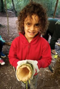 TRIBE Bushcraft session social saturdays family bushcraft making a bushcraft cup from a split log