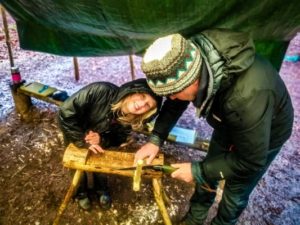 TRIBE Bushcraft session social saturdays family bushcraft rope spinners being made