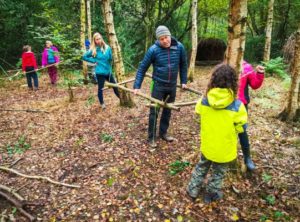 TRIBE Bushcraft session social saturdays family bushcraft tying the sticks to the tree 1