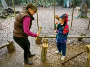 TRIBE Bushcraft session social saturdays family bushcraft using wooden wedges to split a large log