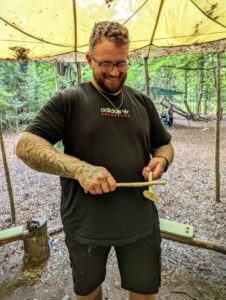 TRIBE Bushcraft session social saturdays family adult using the whimmy diddle toy