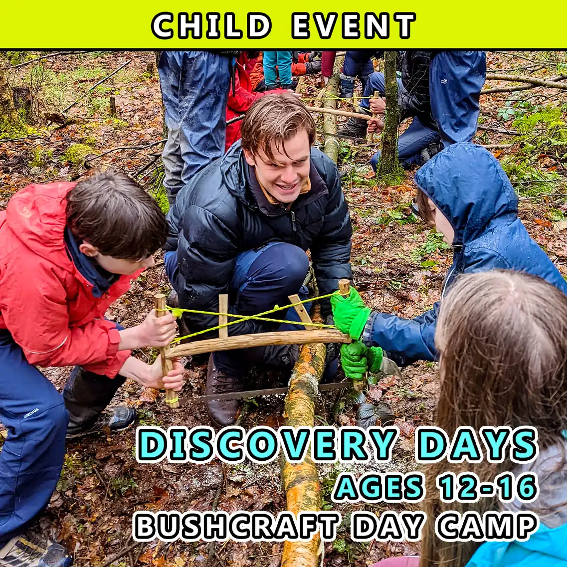 Child discovery days for teens ages 12 to 16 bushcraft day camp at TRIBE