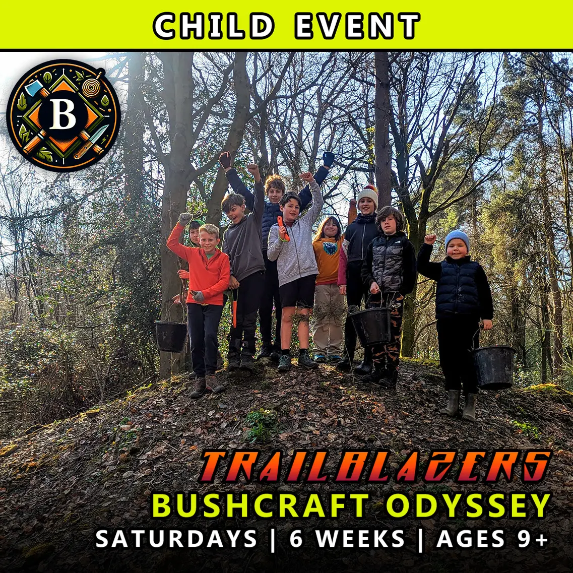 Bushcraft Odyssey Trailblazers Saturday course for children at TRIBE Course B with honours