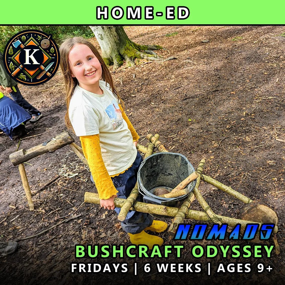 Bushcraft odyssey Friday Nomads course for home-ed children at TRIBE Course K with honours