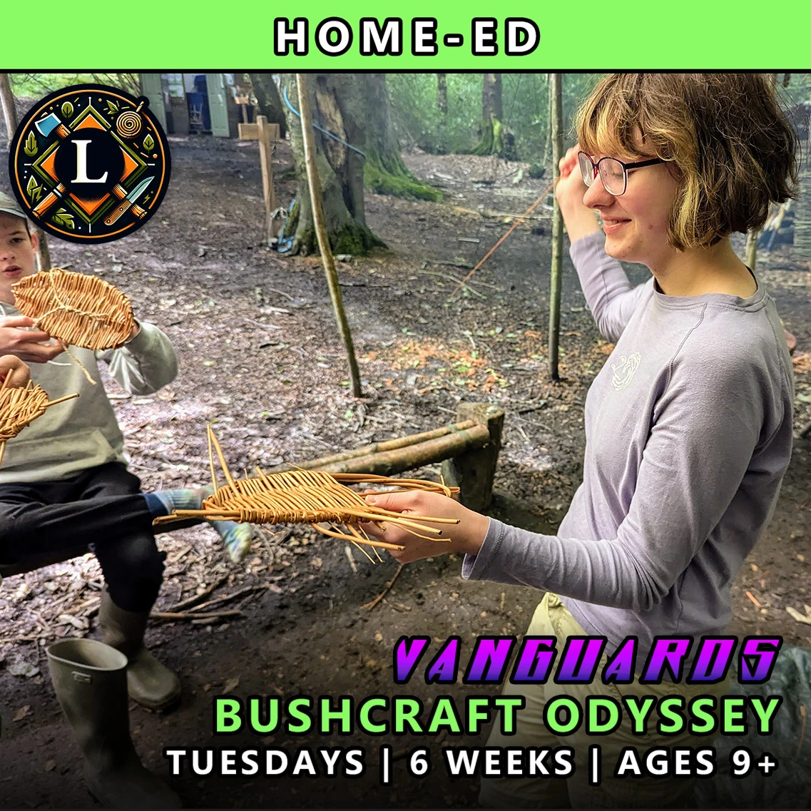 Bushcraft odyssey Tuesdays Vanguards course for home-ed children at TRIBE Course L with honours
