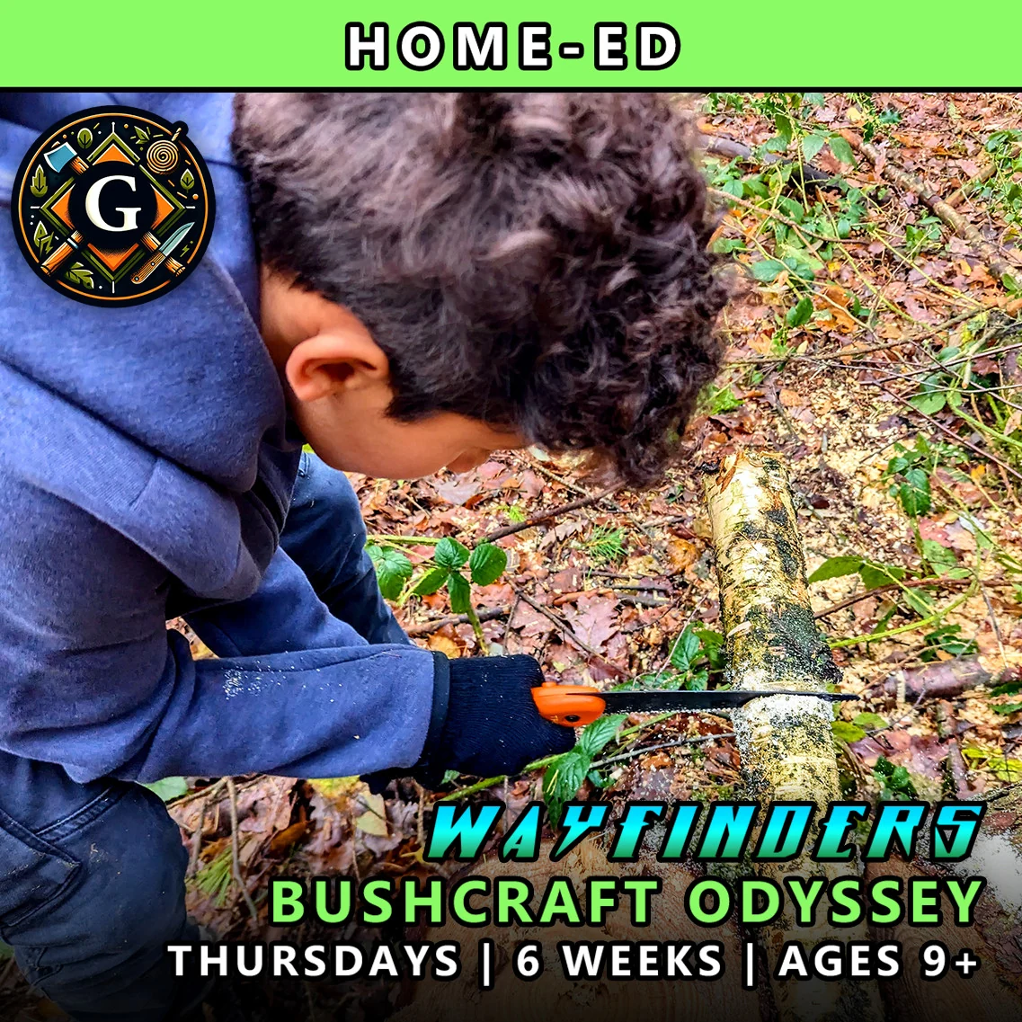 Bushcraft odyssey Thursday Wayfinders course for home-ed children at TRIBE Course G with honours